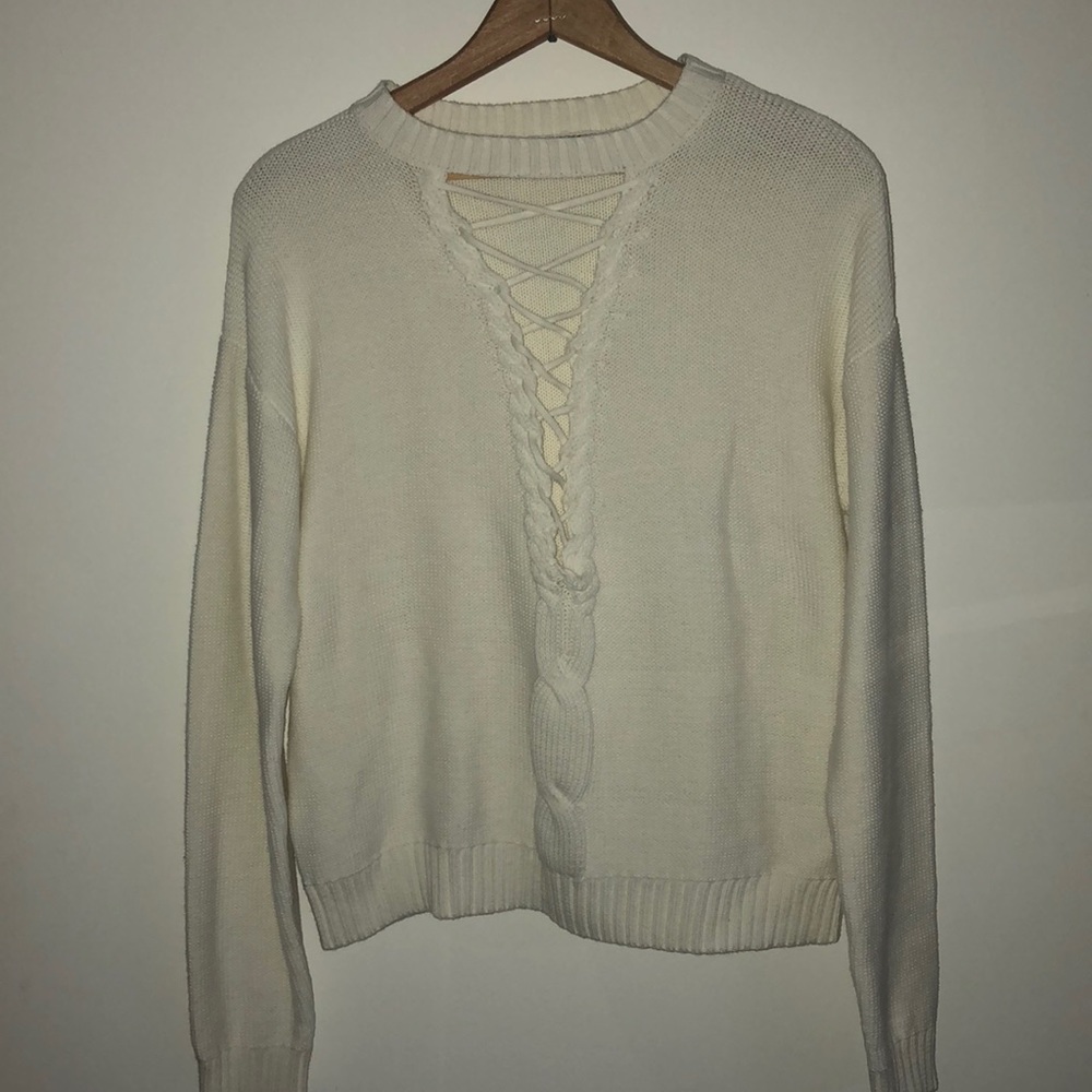 Tie up front white sweater